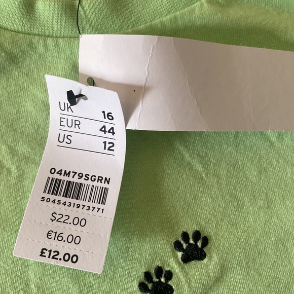 Topshop NWT Lime Green Embroidered Paw Print Motif Short Sleeve Shirt - Size 12 - Picture 6 of 7